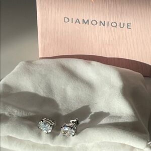 Diamonique Silver Clear Stud Earrings